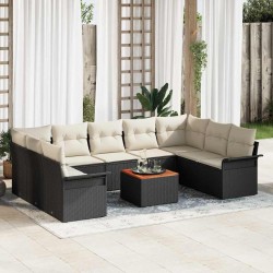 Sonata H Градински Софа Комплект 10 pcs Черен и кремав 55 x 55 x 37 см - Canapele și bănci de grădină