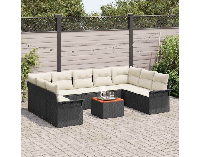 Sonata H Градински Софа Комплект 10 pcs Черен и кремав 55 x 55 x 37 см