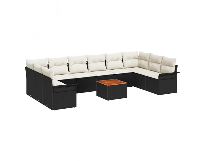 Sonata H Градински Софа Комплект 11 pcs Черен и кремав 55 x 55 x 37 см