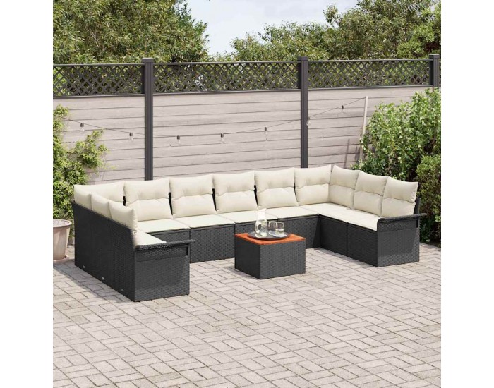 Sonata H Градински Софа Комплект 11 pcs Черен и кремав 55 x 55 x 37 см
