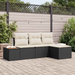 Sonata H Градински Софа Комплект 4 pcs Черно и кремаво 184 x 62 x 85 см - Canapele și bănci de grădină