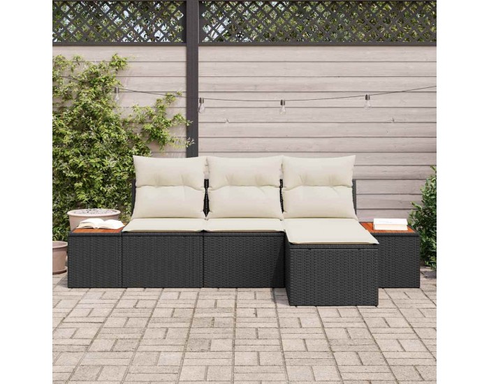 Sonata H Градински Софа Комплект 4 pcs Черно и кремаво 184 x 62 x 85 см