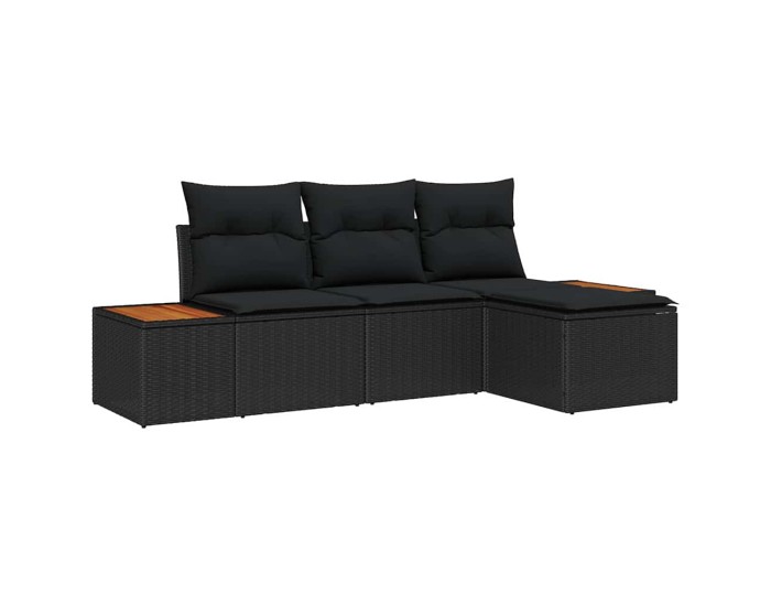 Sonata Set de canapele pentru grădină 4 buc. Negru Poli Rattan