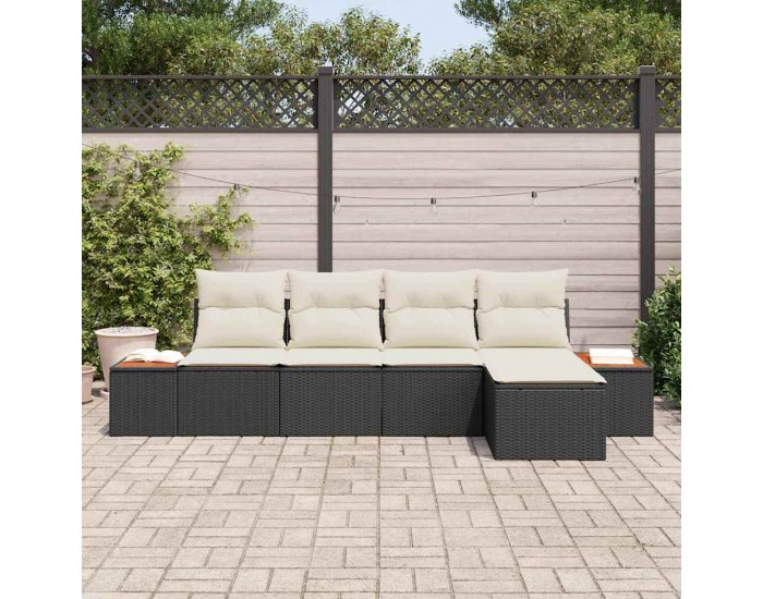 Sonata H Градински Софа Комплект 5 pcs Черно и кремаво 184 x 62 x 85 см