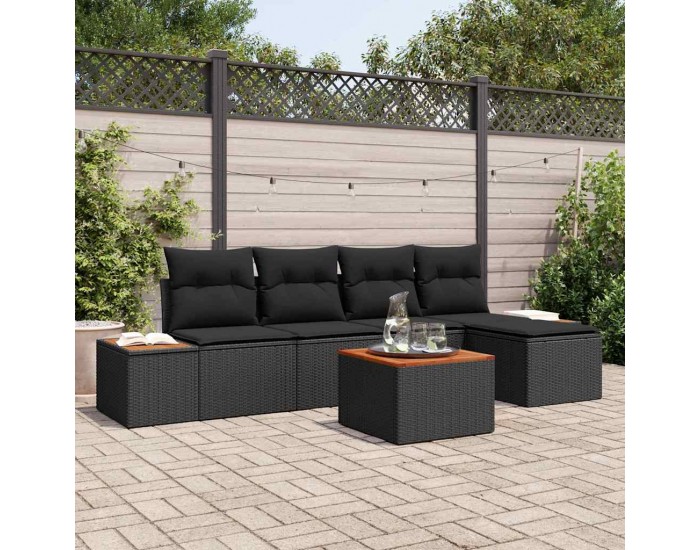 Sonata H Градински Софа Комплект 6 pcs Черно 184 x 62 x 85 см Полиратан