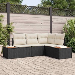 Sonata H Градински Софа Комплект 4 pcs Черно и кремаво 209 x 154 x 85 см - Canapele și bănci de grădină
