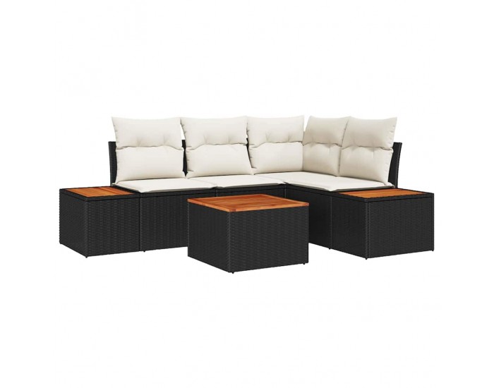 Sonata H Градински Софа Комплект 5 pcs Черно и кремаво 209 x 154 x 85 см
