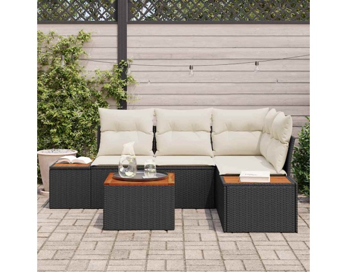Sonata H Градински Софа Комплект 5 pcs Черно и кремаво 209 x 154 x 85 см