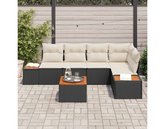 Sonata H Градински Софа Комплект 6 pcs Черно и кремаво 264 x 154 x 85 см