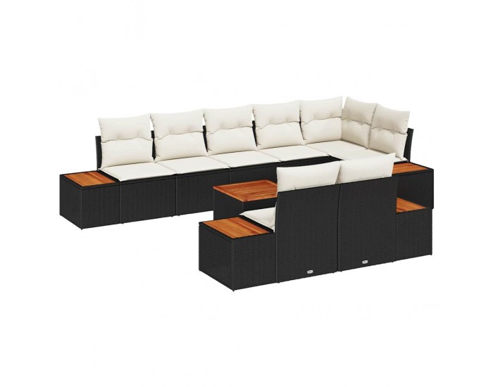 Sonata H Градински Софа Комплект 9 pcs Черно и кремаво 319 x 154 x 85 см