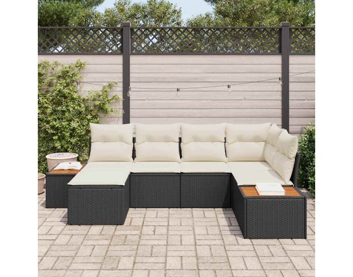 Sonata H Градински Софа Комплект 6 pcs Черно и кремаво 264 x 154 x 85 см