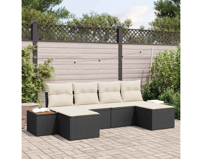 Sonata Set de canapele pentru grădină 6 buc. Negru și Crem Poli Rattan
