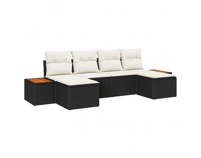 Sonata H Градински Софа Комплект 6 pcs Черно и кремаво 184 x 62 x 85 см