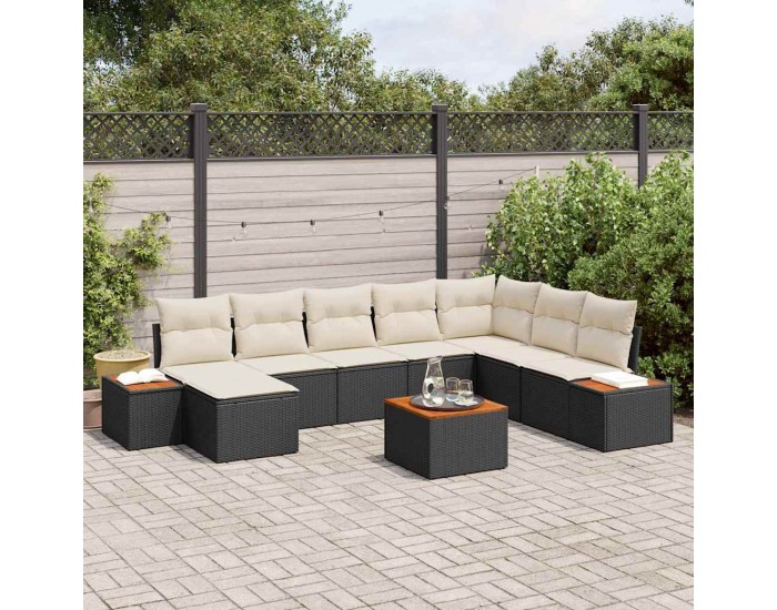 Sonata H Градински Софа Комплект 9 pcs Черно и кремаво 319 x 209 x 85 см