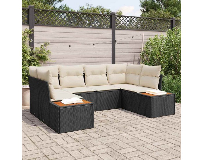 Sonata H Градински Софа Комплект 6 pcs Черно и кремаво 234 x 154 x 85 см