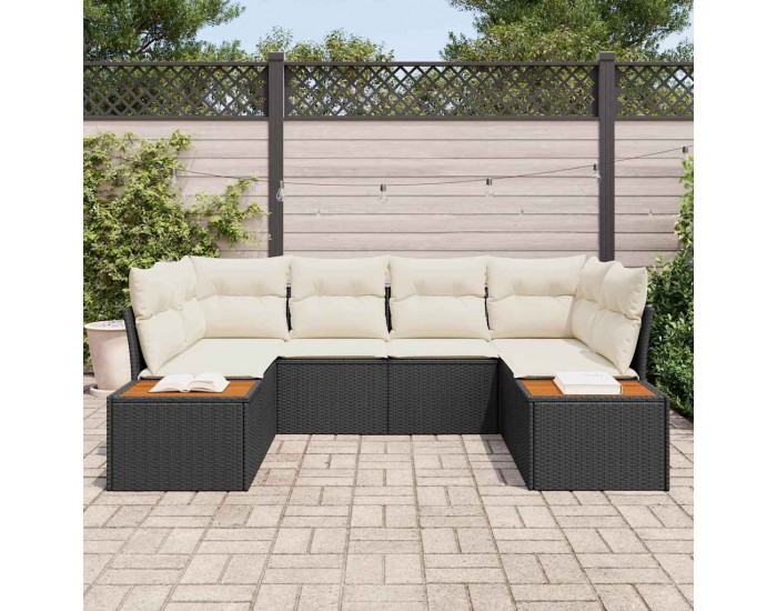 Sonata H Градински Софа Комплект 6 pcs Черно и кремаво 234 x 154 x 85 см