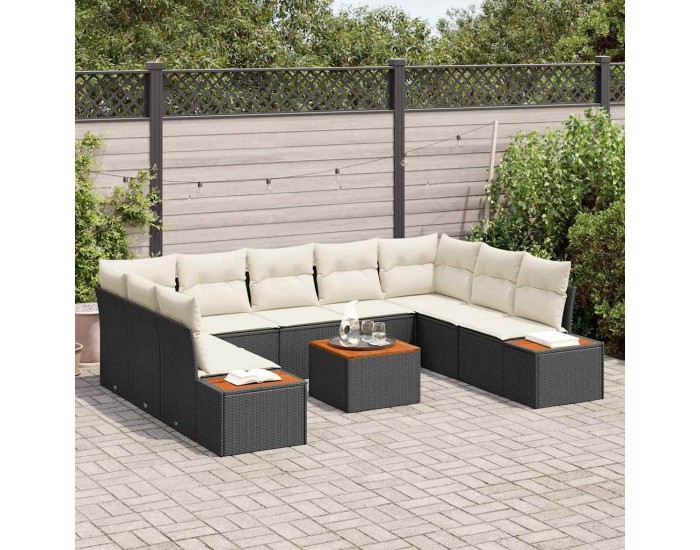 Sonata H Градински Софа Комплект 6 pcs Черно и кремаво 289 x 209 x 85 см