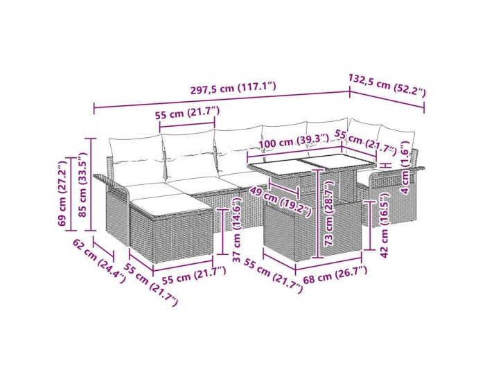 Sonata Set de canapele pentru grădină 8 buc. Bej