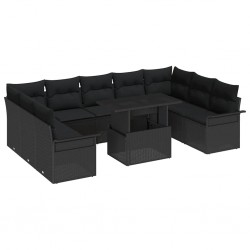 Sonata H Градински Софа Комплект 10 pcs Черно 100 x 55 x 73 см Полиратан - Canapele și bănci de grădină