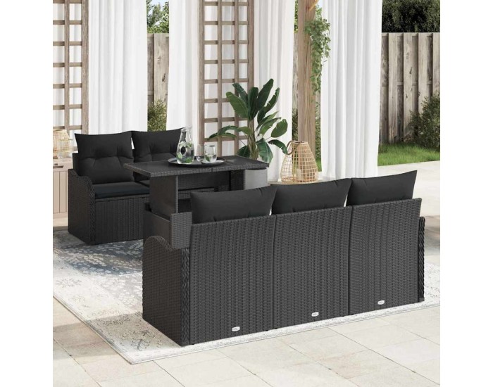 Sonata Set de canapele pentru grădină 6 buc. Negru Poli Rattan