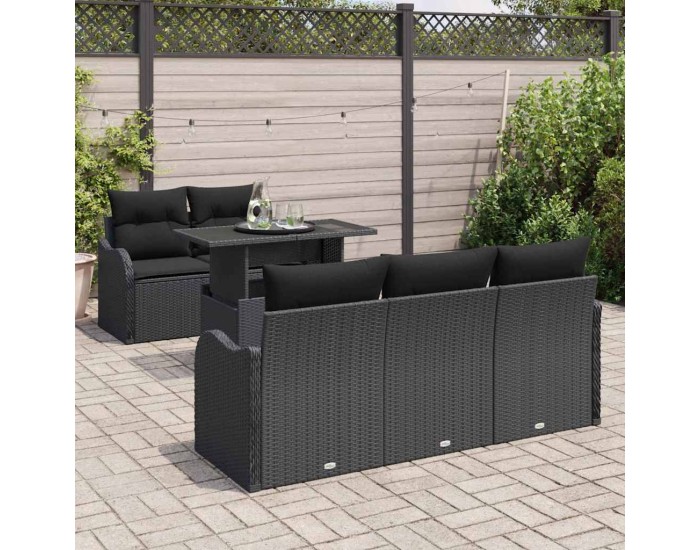 Sonata Set de canapele pentru grădină 6 buc. Negru Poli Rattan
