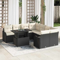 Sonata H Градински Софа Комплект 9 pcs Черно 100 х 55 х 73 см Полиратан - Canapele și bănci de grădină