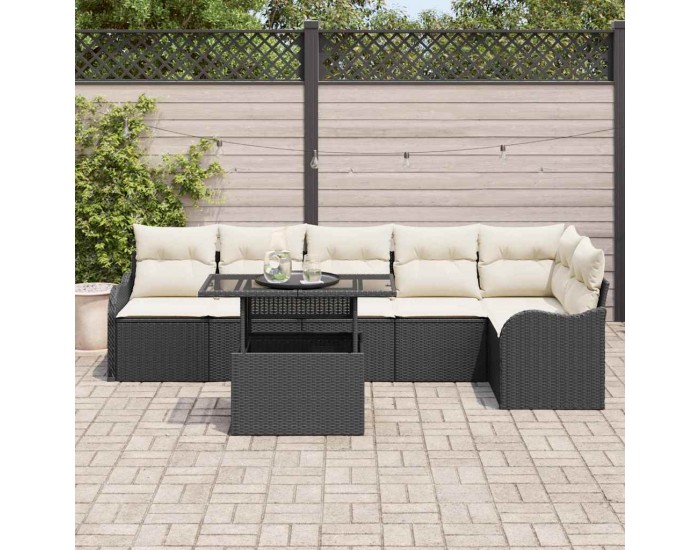 Sonata Set de canapele pentru grădină 7 buc. Negru Poli Rattan
