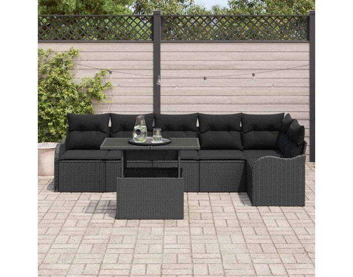 Sonata Set de canapele pentru grădină 7 buc. Negru Poli Rattan