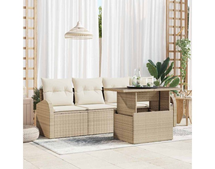 Sonata Set de canapele pentru grădină 5 buc. Bej Poli Rattan