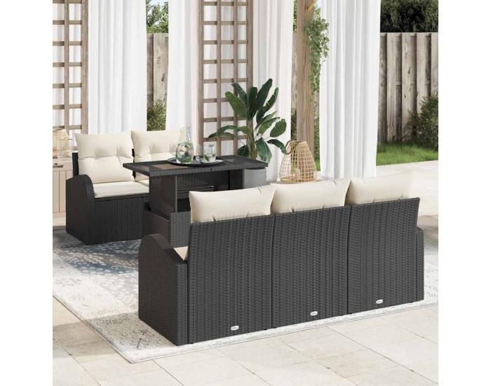 Sonata Set de canapele pentru grădină 6 buc. Negru Poli Rattan