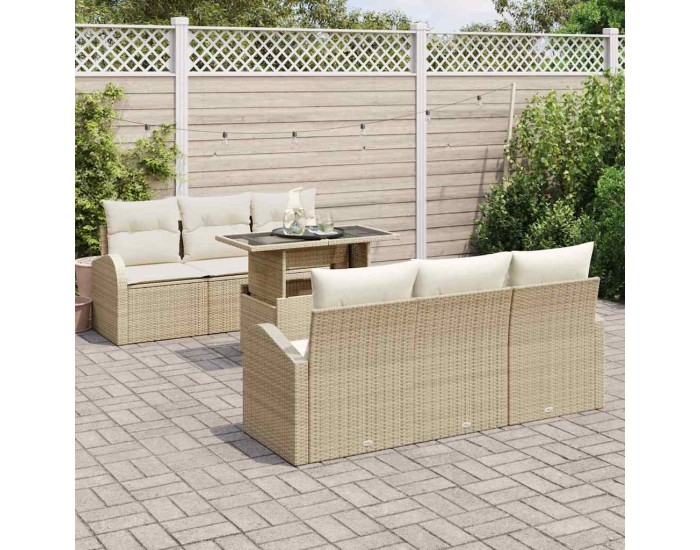 Sonata Set de canapele pentru grădină 7 buc. Bej Poli Rattan