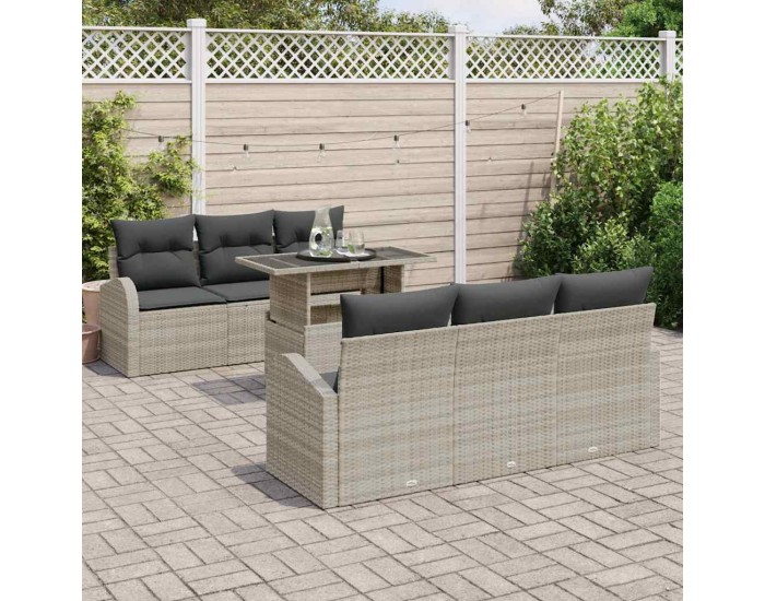 Sonata Set de canapele pentru grădină 7 buc. Gri deschis Poli Rattan