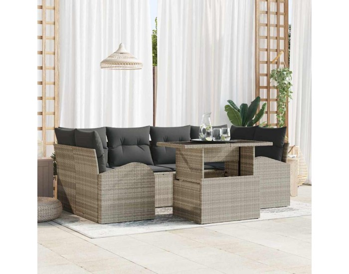 Sonata Set de canapele pentru grădină 7 buc. Gri deschis Poli Rattan
