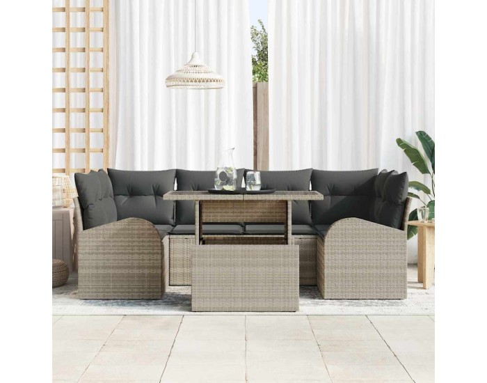 Sonata Set de canapele pentru grădină 7 buc. Gri deschis Poli Rattan