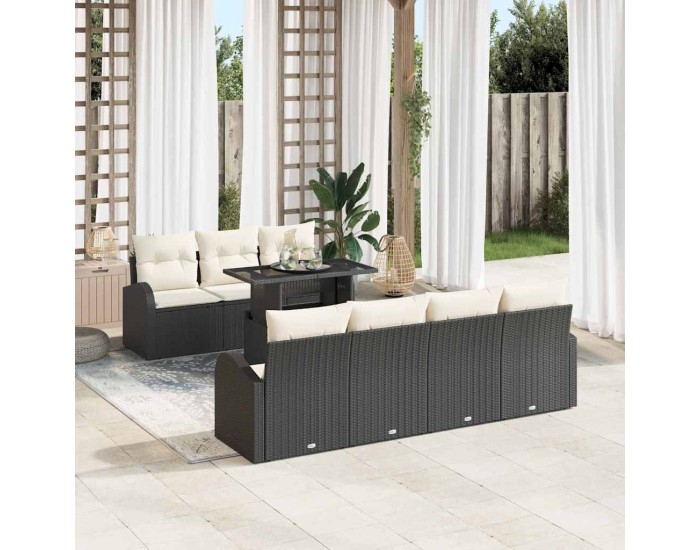 Sonata Set de canapele pentru grădină 8 buc. Negru Poli Rattan
