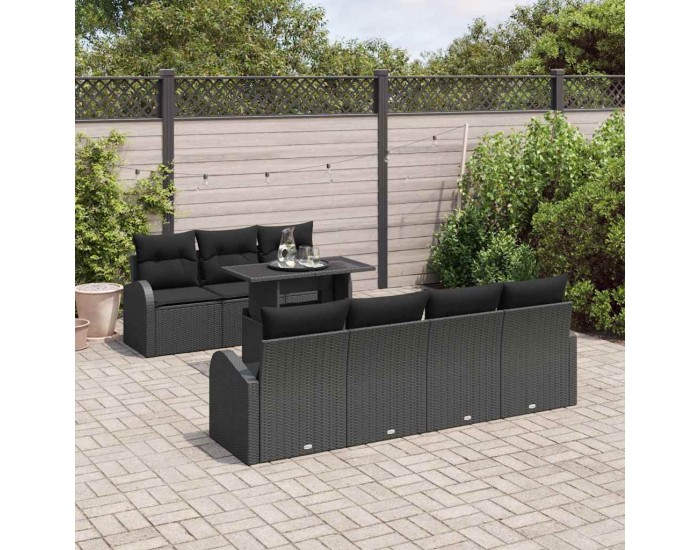Sonata Set de canapele pentru grădină 8 buc. Negru Poli Rattan