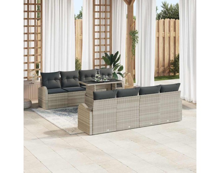 Sonata Set de canapele pentru grădină 9 buc. Gri deschis Poli Rattan