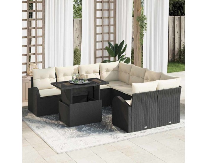 Sonata H Градински Софа Комплект 9 pcs Черно 100 x 55 x 73 см Полиратан