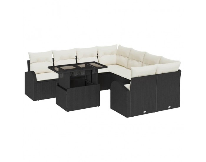 Sonata H Градински Софа Комплект 9 pcs Черно 100 x 55 x 73 см Полиратан