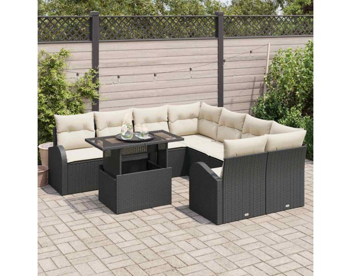 Sonata H Градински Софа Комплект 9 pcs Черно 100 x 55 x 73 см Полиратан