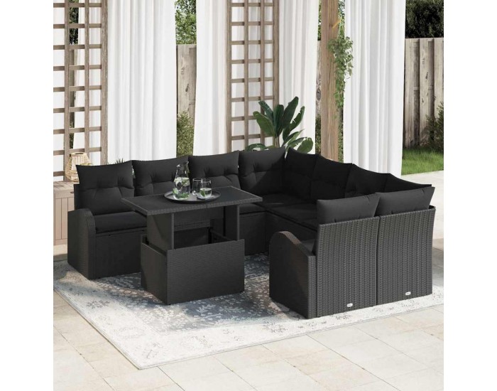 Sonata H Градински Софа Комплект 9 pcs Черно 100 x 55 x 73 см Полиратан