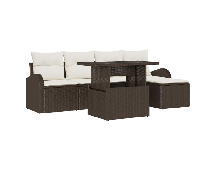 Sonata Set de canapele pentru grădină 6 buc. Maro Rattan poli