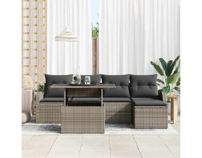 Sonata Set de canapele pentru grădină 6 buc. Gri Rattan poli