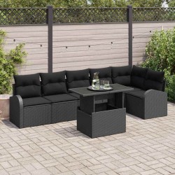 Sonata H Градински Софа Комплект 7 pcs Черно 100 x 55 x 73 см Полиратан - Canapele și bănci de grădină