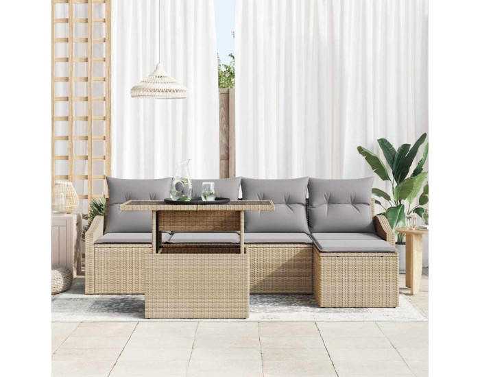 Sonata Set de canapele pentru grădină 6 buc. Beige și gri deschis