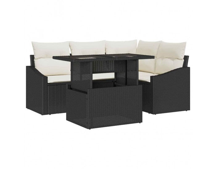 Sonata H Градински Софа Комплект 5 pcs Черен и кремав 100 x 55 x 73 см