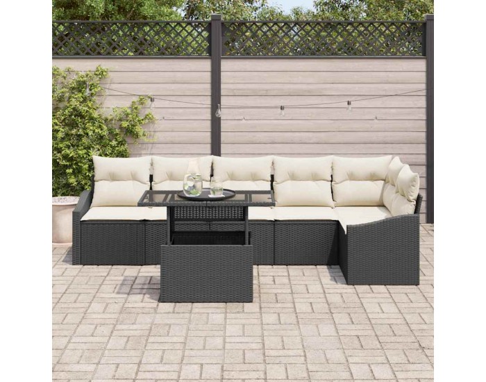 Sonata H Градински Софа Комплект 7 pcs Черен и кремав 100 x 55 x 73 см
