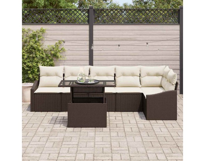 Sonata H Градински Софа Комплект 7 pcs Кафяв и Кремав 100 x 55 x 73 см