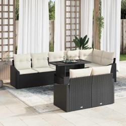 Sonata H Градински Софа Комплект 9 pcs Черен и кремав 100 x 55 x 73 см - Canapele și bănci de grădină