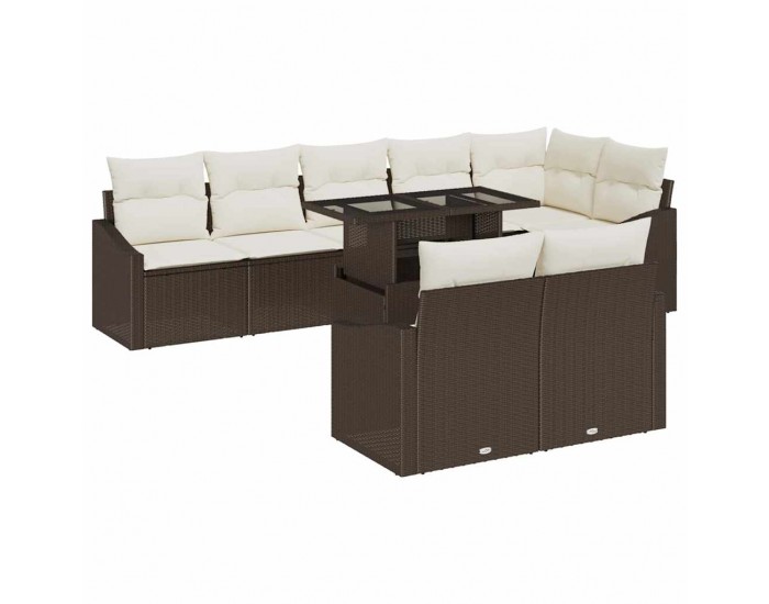 Sonata H Градински Софа Комплект 9 pcs Кафяв и Кремав 100 x 55 x 73 см